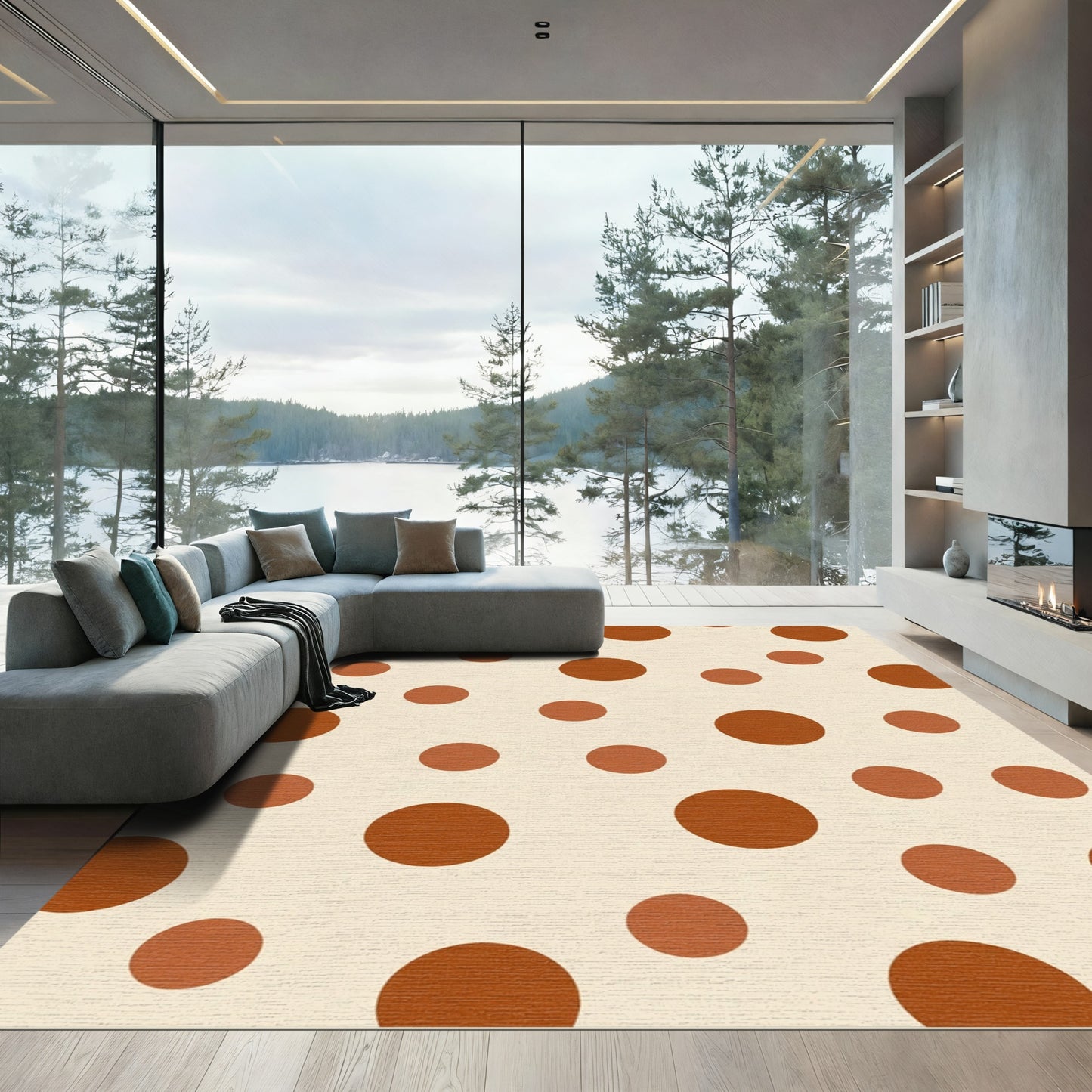 Retro Terracotta Polka Dot Rug