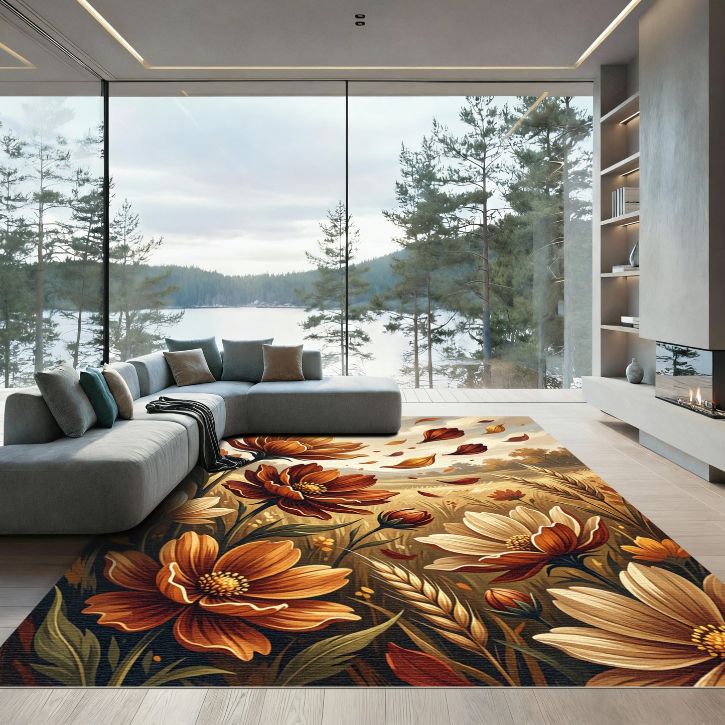 Autumn Petal Meadow Floral Rug