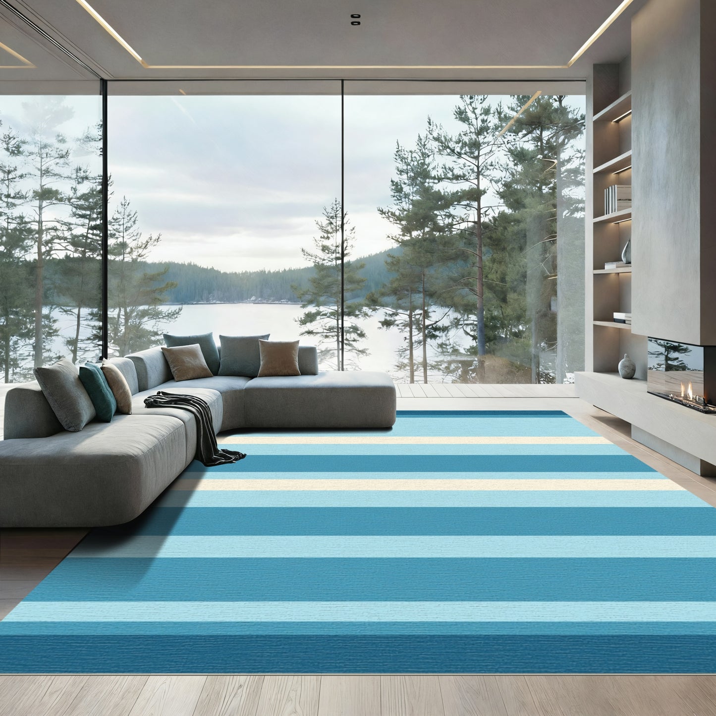 Coastal Blue Horizon Stripe Rug