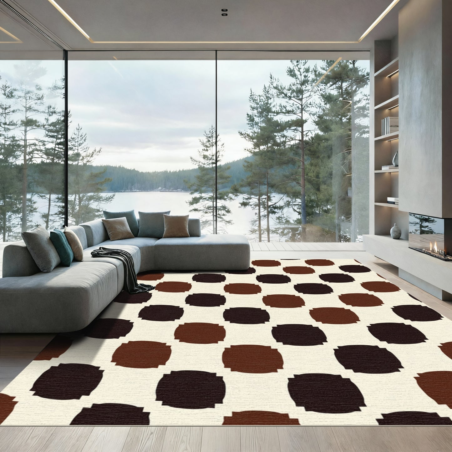 Rich Brown Checkerboard Squares Rug