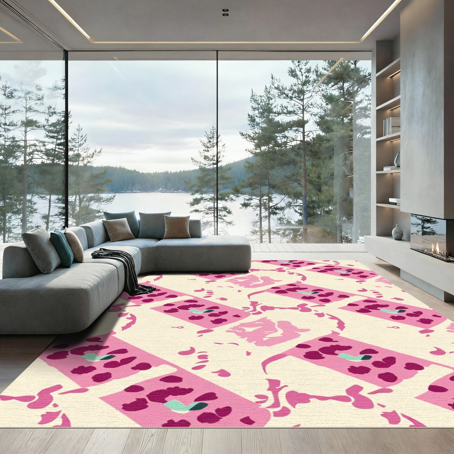 Pink Magenta Abstract Diamond Shapes Rug