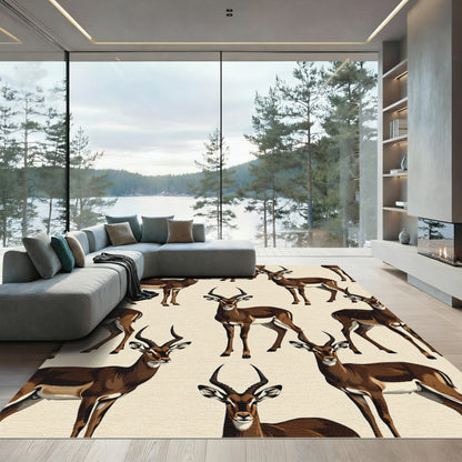 Earthy Brown Gazelle Animal Illustration Rug