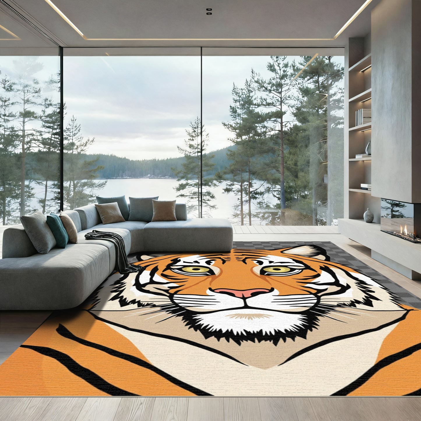 Bold Golden Tiger Face Statement Rug
