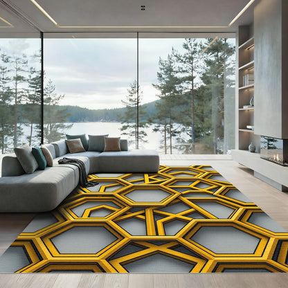Modern Geometric Golden Hexagon Lattice Rug