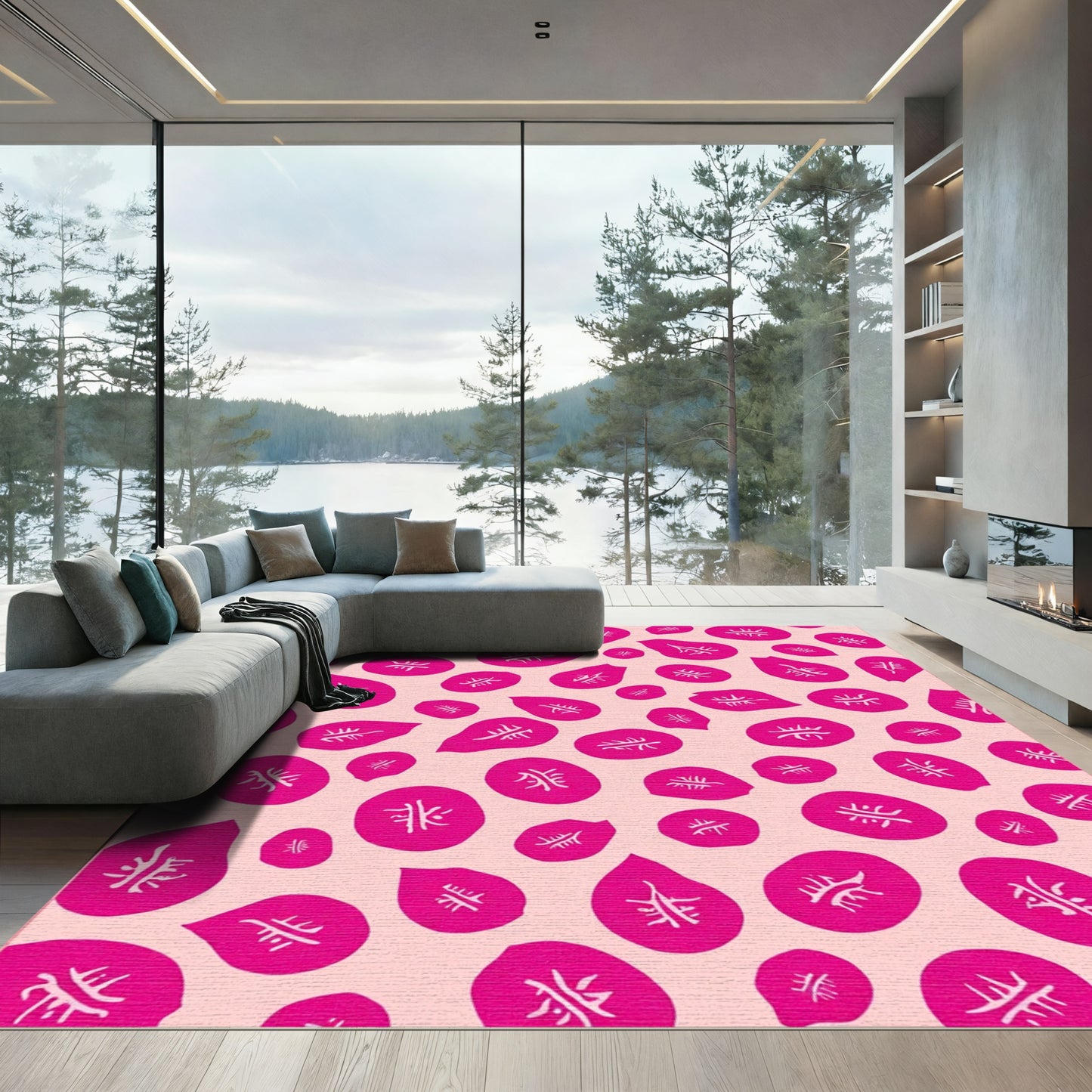 Vibrant Pink Organic Abstract Shape Rug