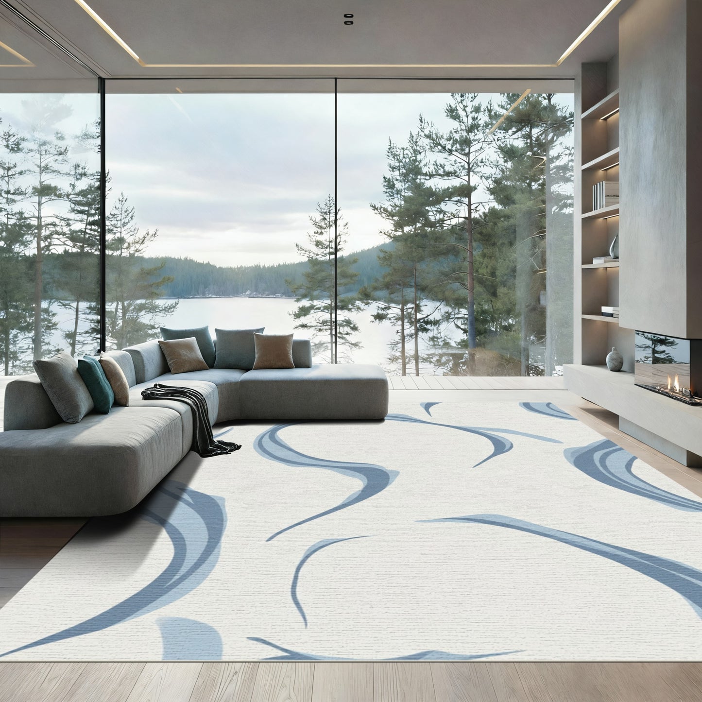 Soft Blue Flowing Swirls Rug