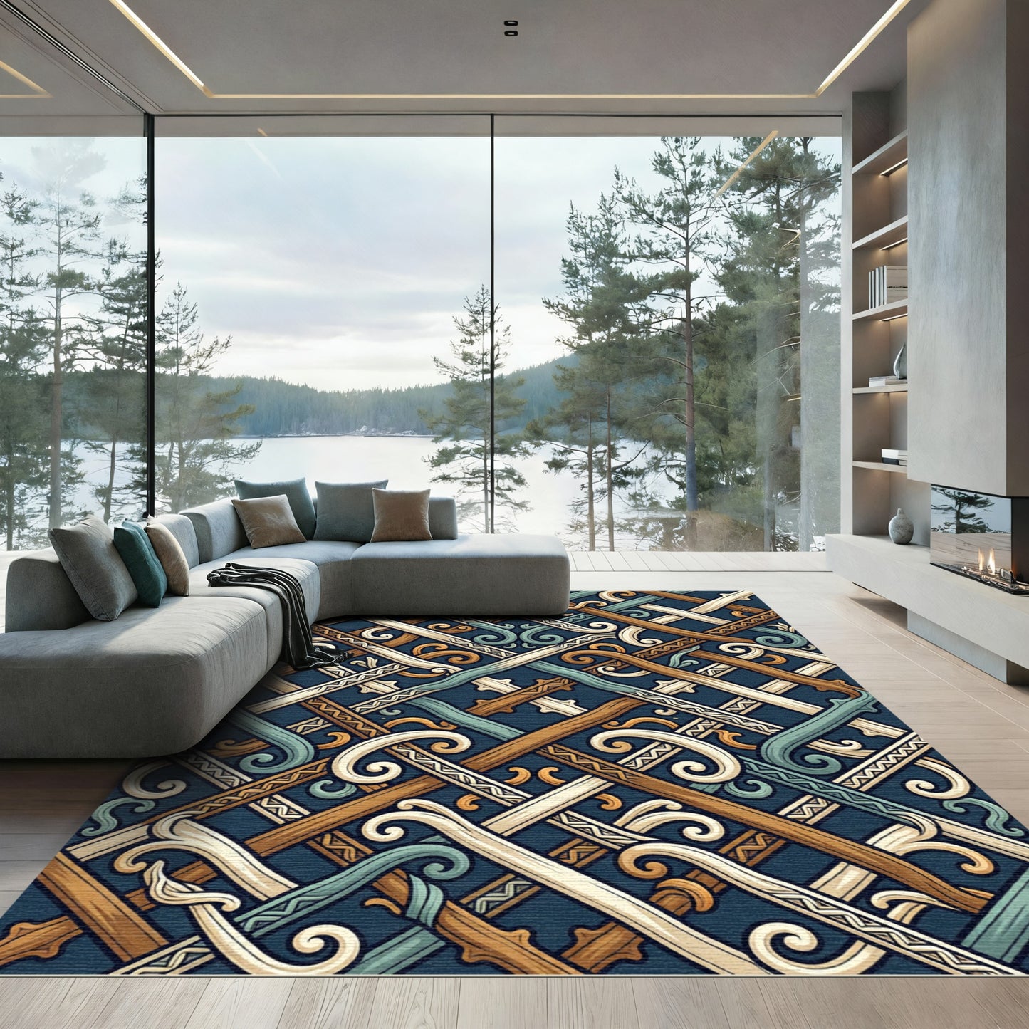 Rich Earthy Intertwined Lattice Rug