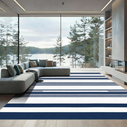 Bold Navy White Striped Rug