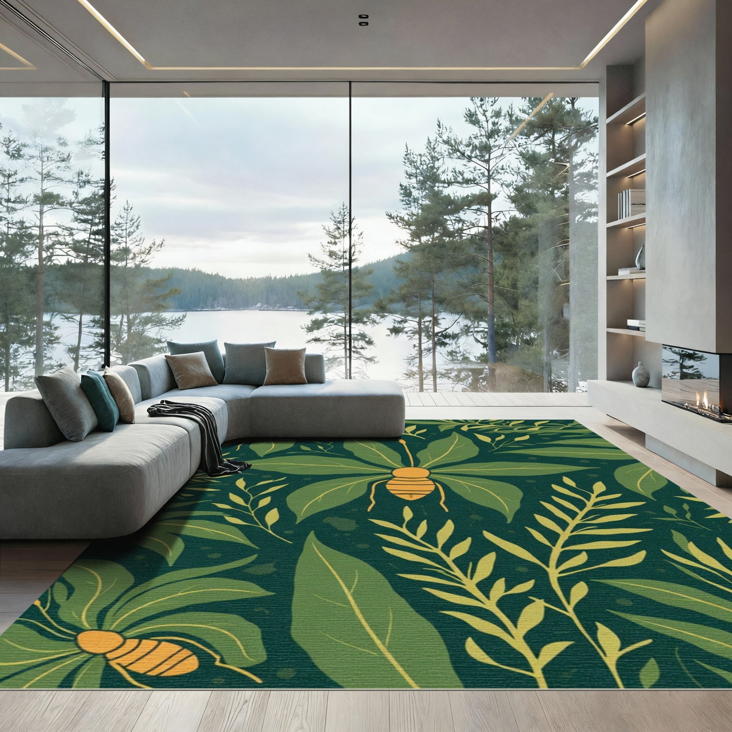 Emerald Green Tropical Insect Garden Rug