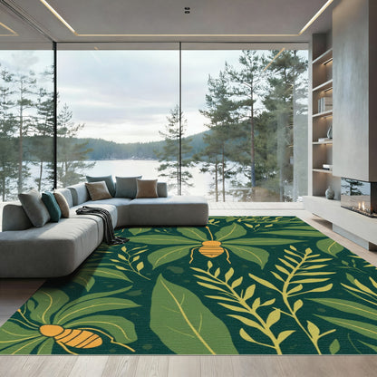 Emerald Green Tropical Insect Garden Rug