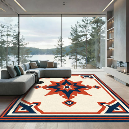 Crimson Navy Starburst Geometric Rug