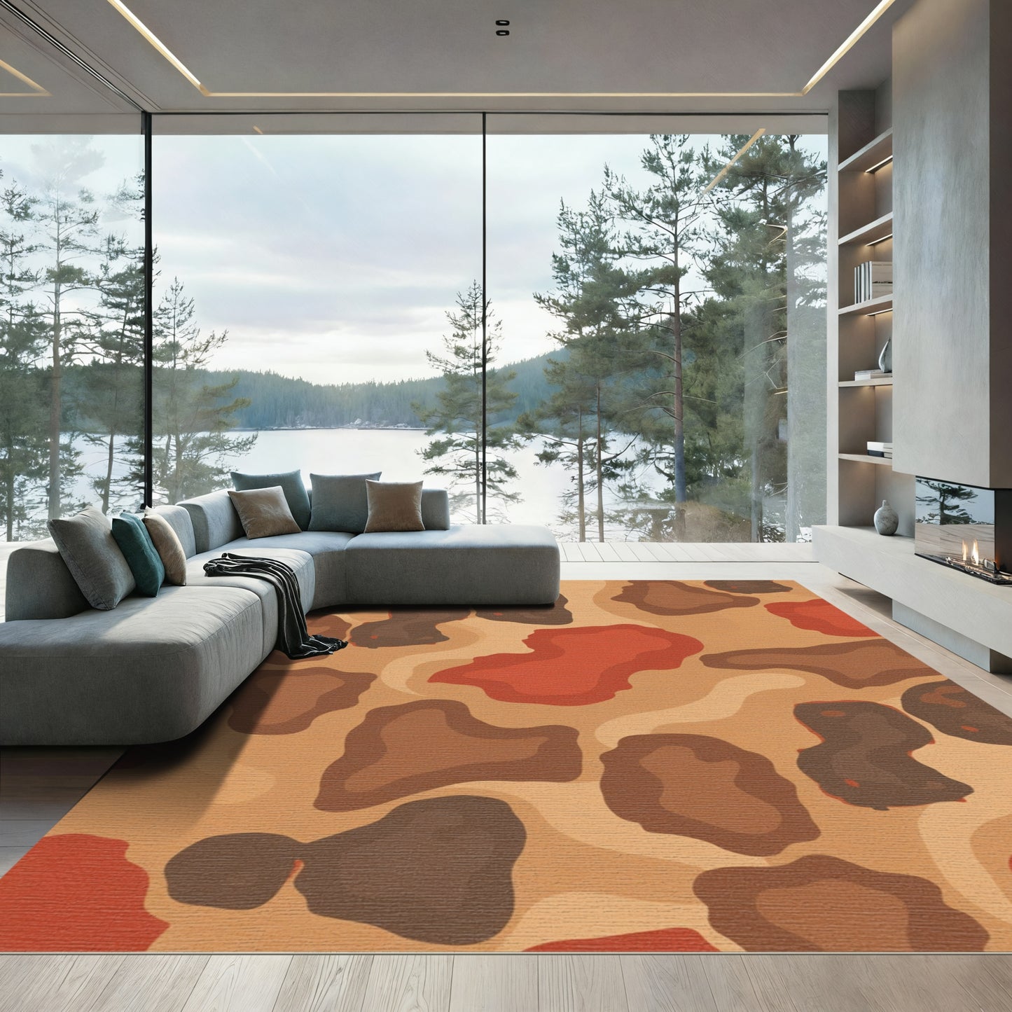 Earthy Abstract Terracotta Organic Shapes Rug