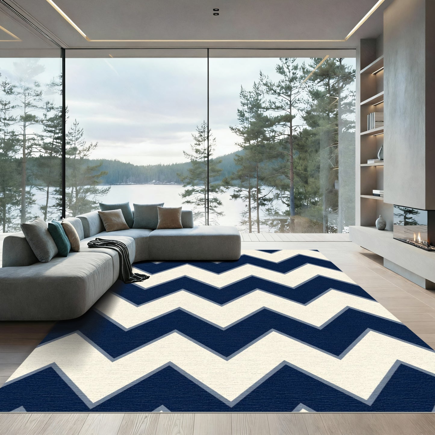 Navy Cream Zigzag Stripe Rug