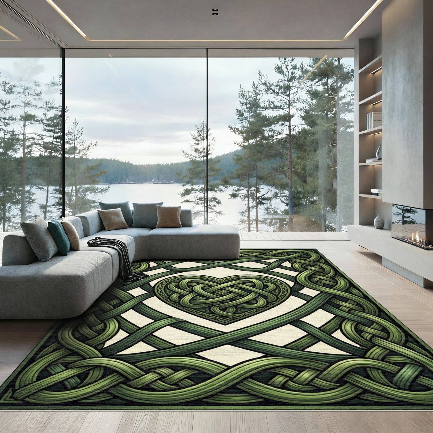 Emerald Celtic Heart Knot Weave Rug