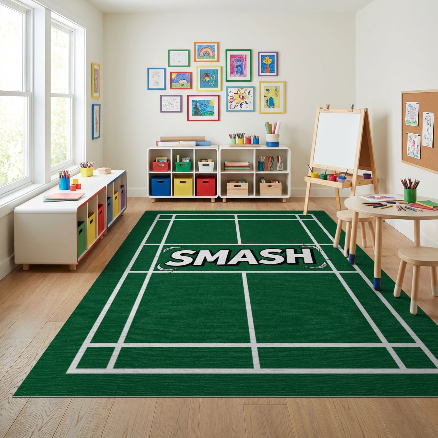 Green Badminton Smash Court Rug