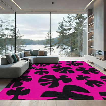 Bold Pink Black Abstract Floral Rug