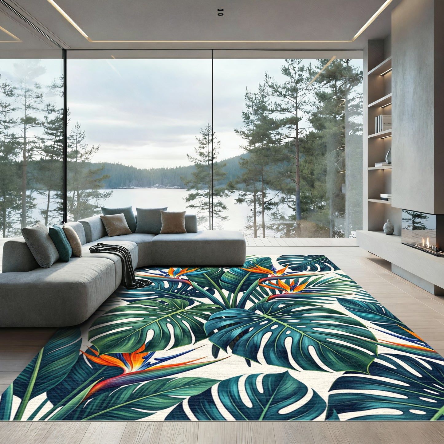 Lush Tropical Bird of Paradise Foliage Rug