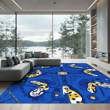 Surreal Blue Yellow Organic Swirl Rug