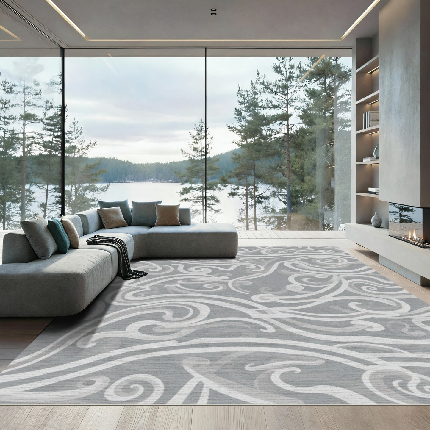 Gray Swirling Abstract Ribbon Rug