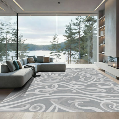 Gray Swirling Abstract Ribbon Rug
