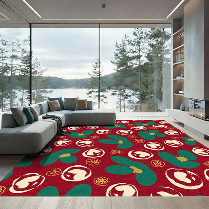 Crimson Leafy Floral Abstract Scatter Rug