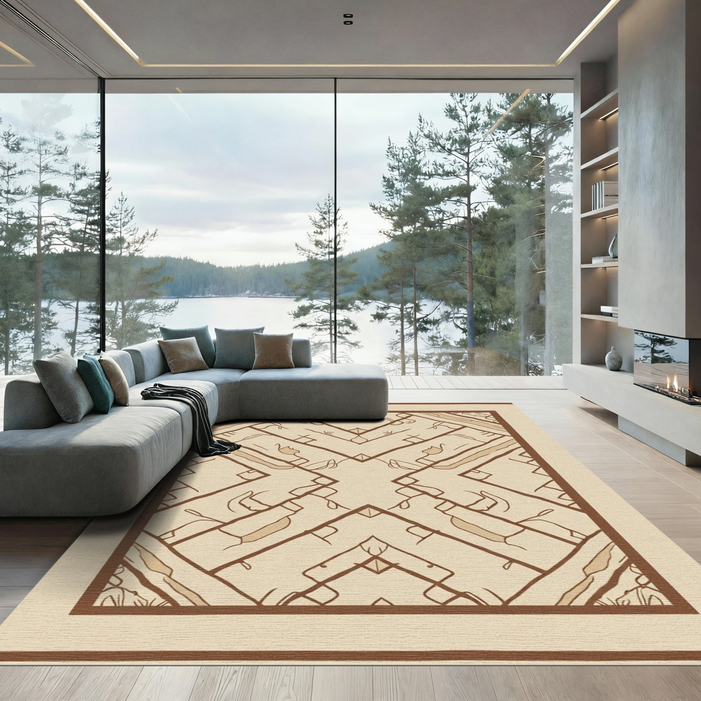 Stratified Beige Abstract Diamond Rug