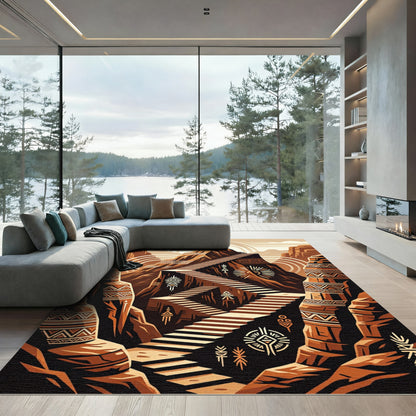 Earthy Terracotta Mountain Staircase Geometric Rug