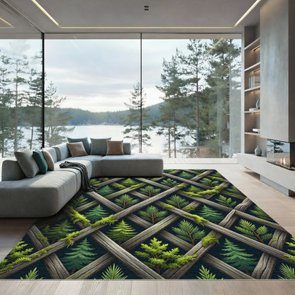 Rustic Mossy Evergreen Lattice Trestle Rug