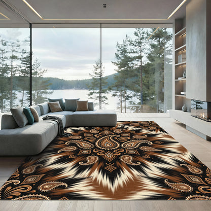 Earthy Bandana Paisley Radiating Burst Rug