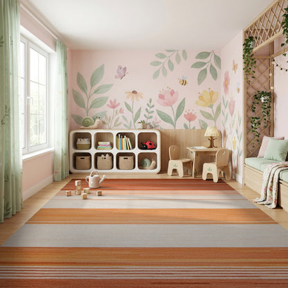 Rust Pink Cream Gradient Striped Rug