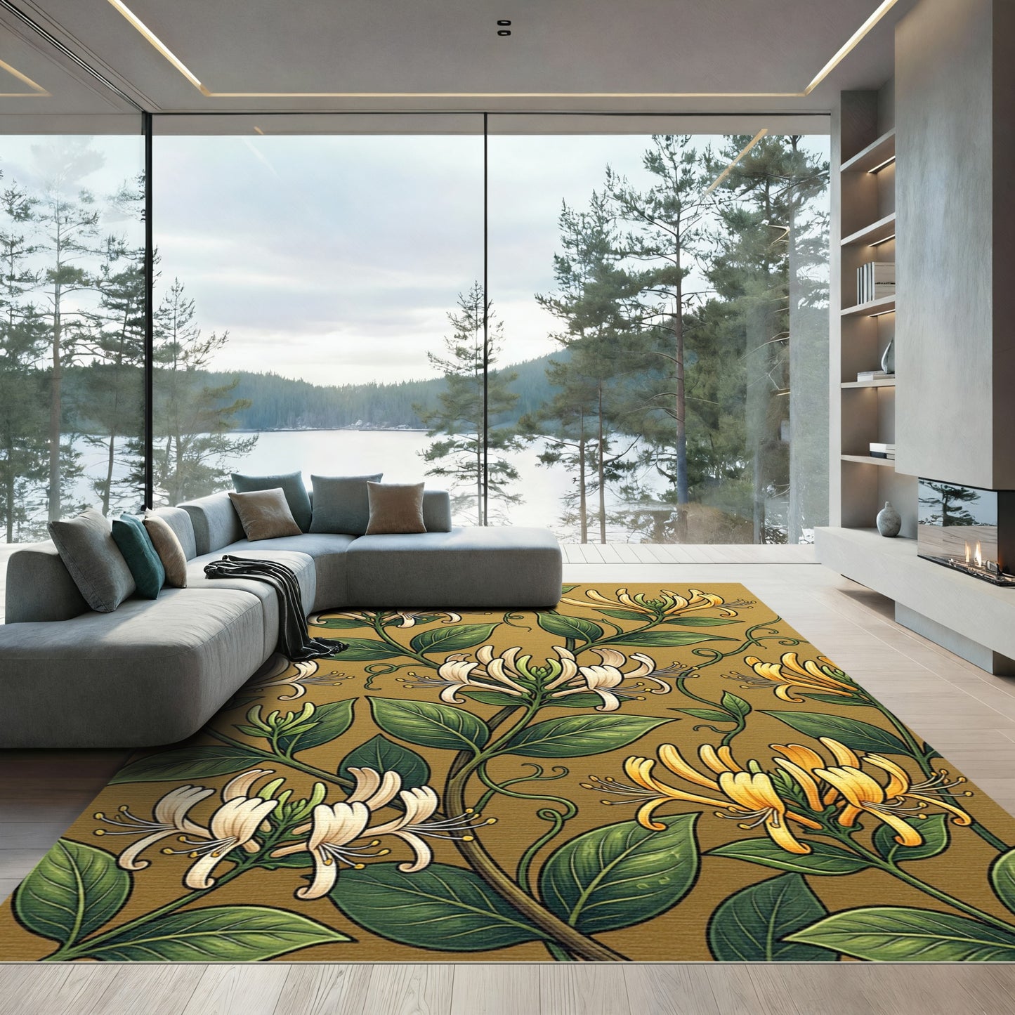 Golden Hour Honeysuckle Vine Floral Rug
