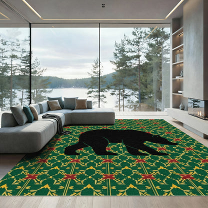 Forest Bear Green Emerald Geometric Rug