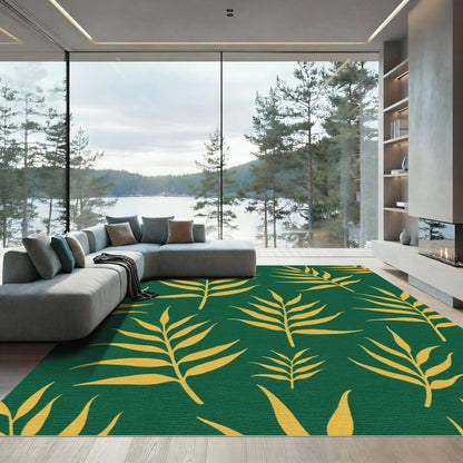 Emerald Green Ochre Leafy Branches Rug