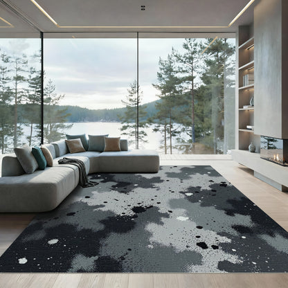 Grayscale Jagged Splatter Abstract Rug