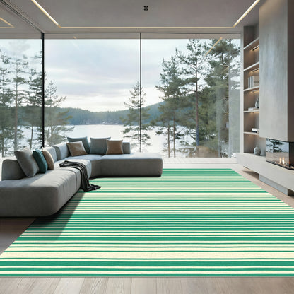 Cream Green Hand Drawn Stripe Rug