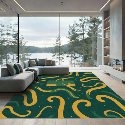 Green and Gold Abstract Swirls Rug