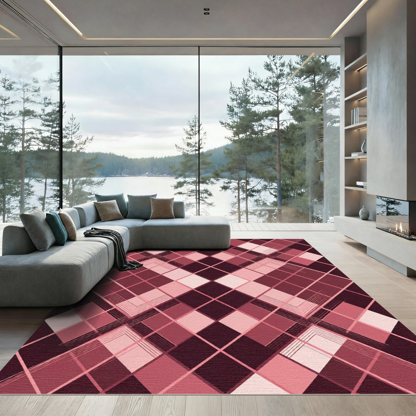 Sophisticated Burgundy Pink Argyle Geometric Rug
