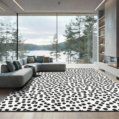 Abstract Black White Dotted Square Rug
