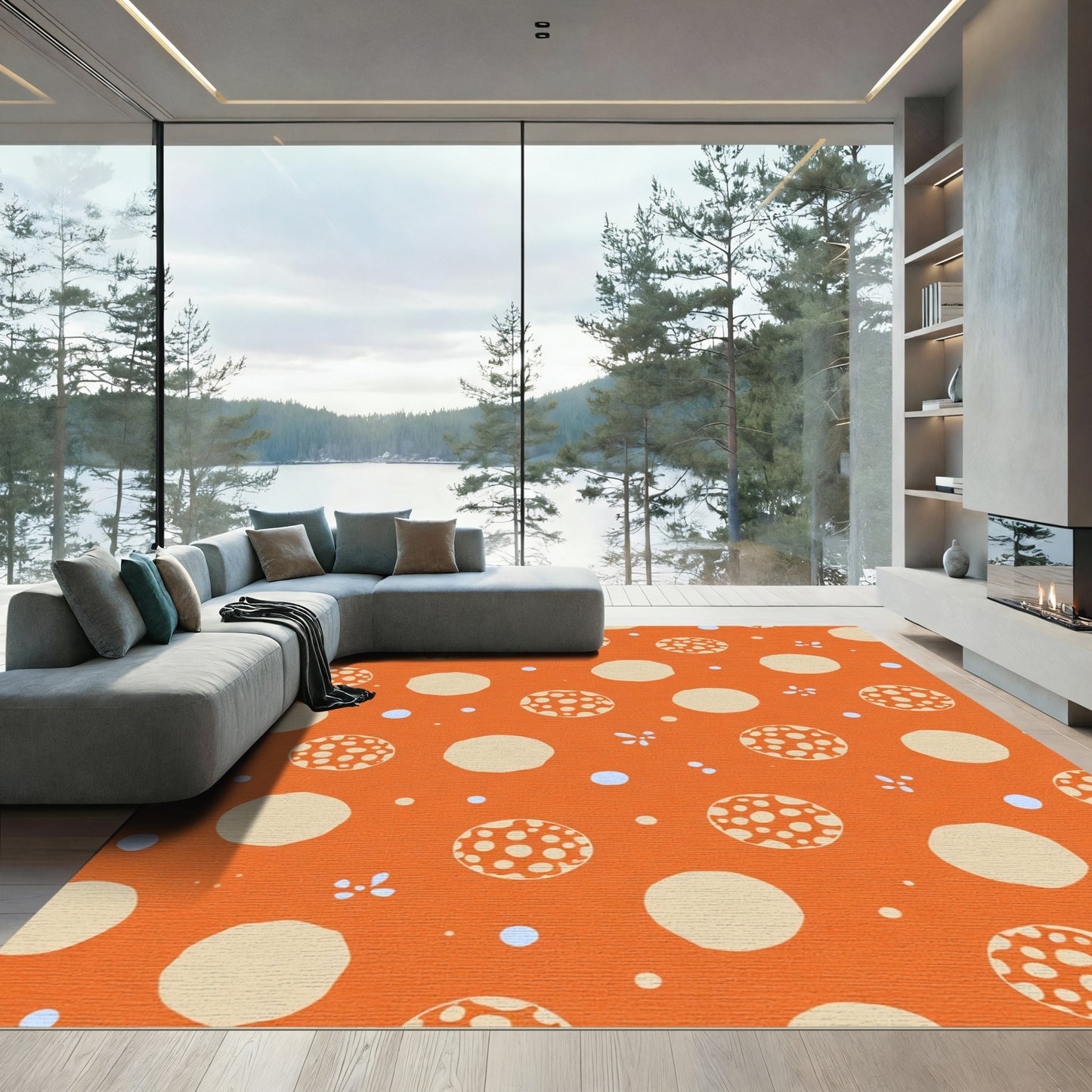Playful Orange Cream Polka Dot Scatter Rug