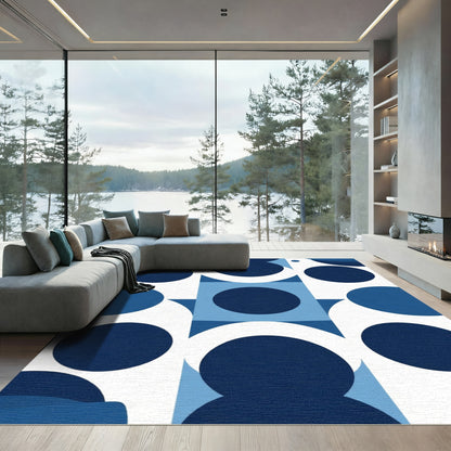 Deep Blue Abstract Circles Composition Rug