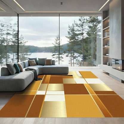 Modern Golden Brown Geometric Abstract Rug