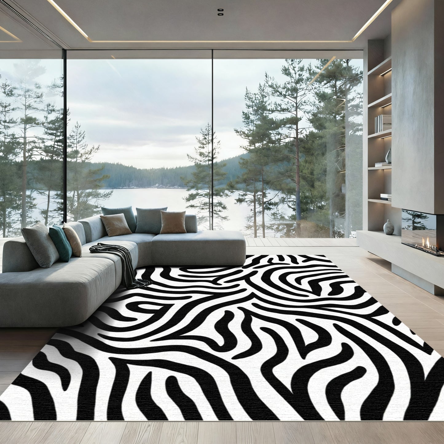 Black White Wavy Animal Stripes Rug