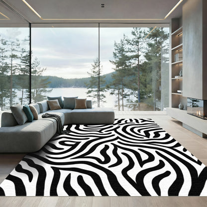 Black White Wavy Animal Stripes Rug