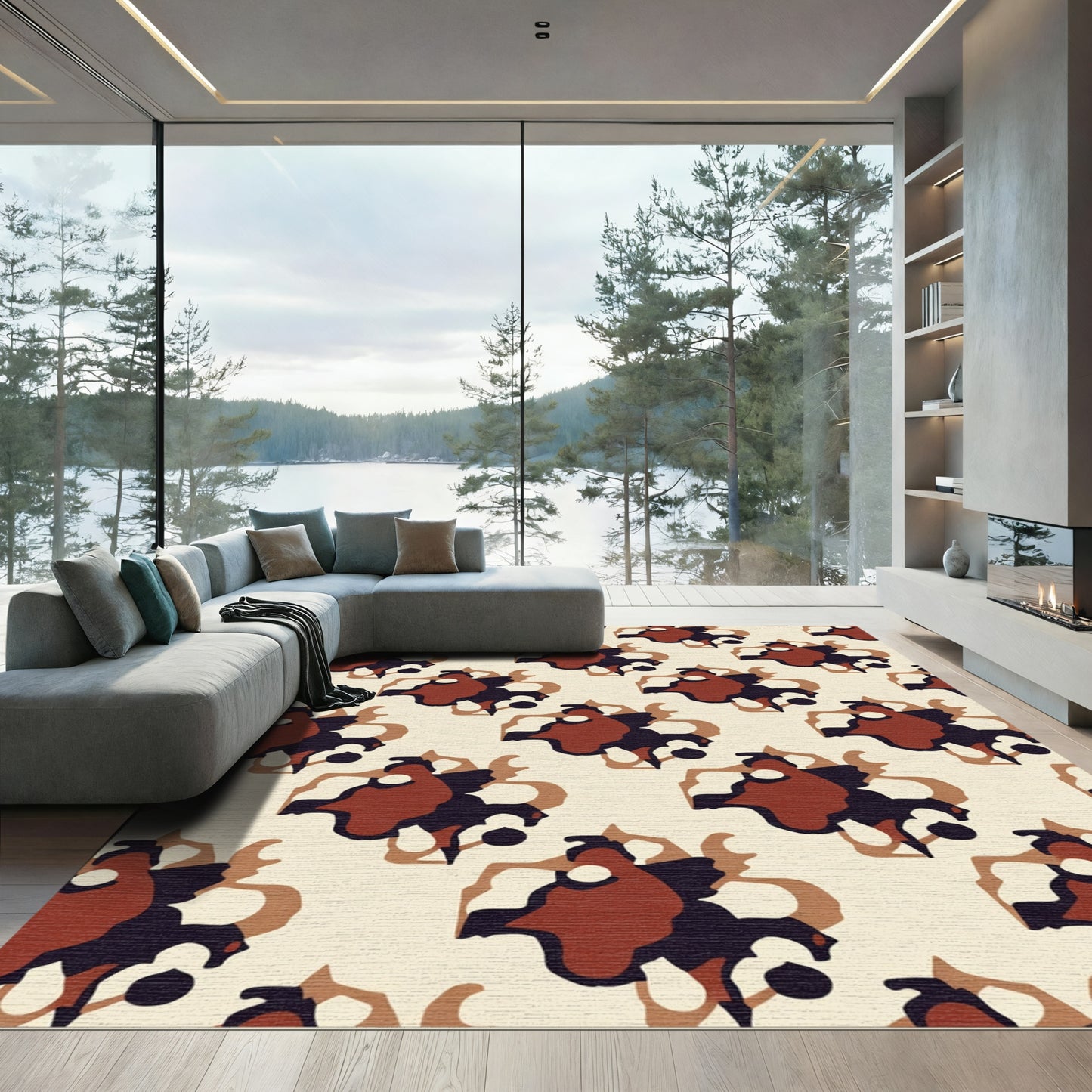 Abstract Saffron Floral Swirl Rug