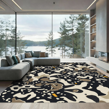 Abstract Organic Black Beige Ochre Mix Rug
