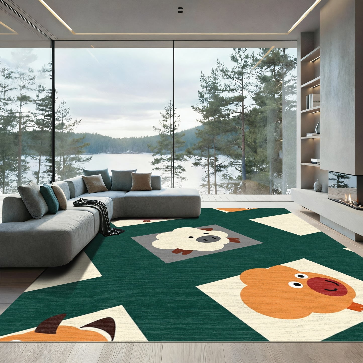 Whimsical Farm Animal Collage Rug