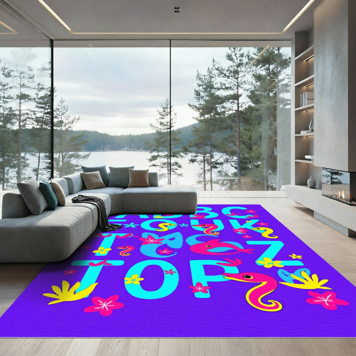 Oceanic Alphabet With Dolphins And Seahorses Rug