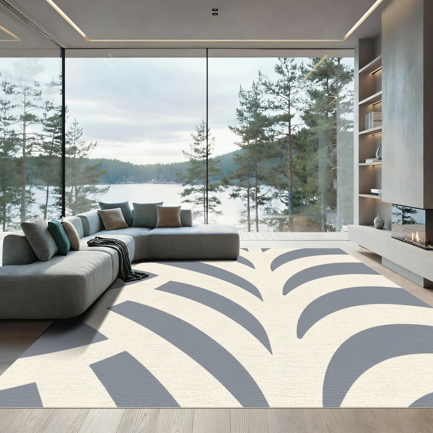 Modern Gray Curved Stripe Rug