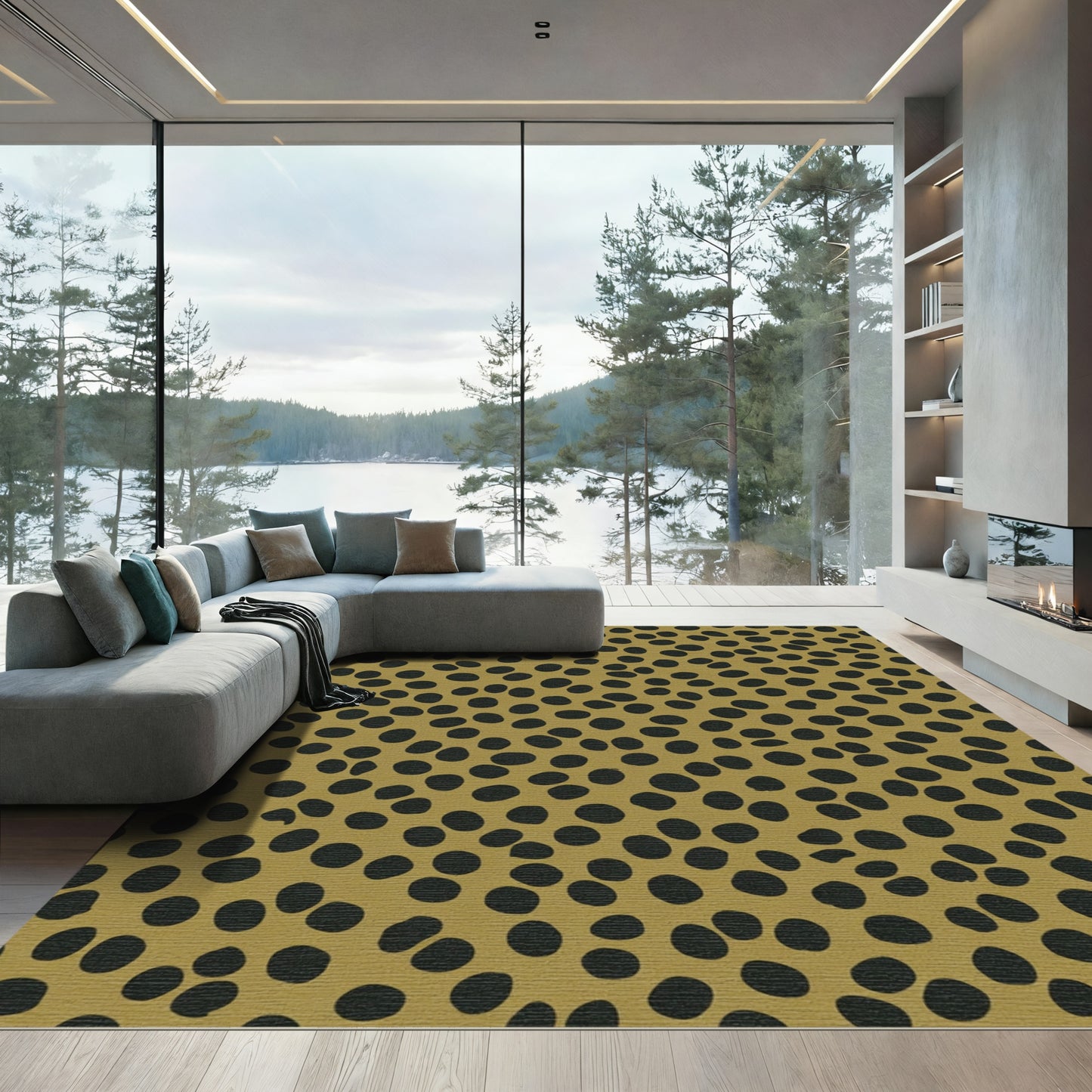 Golden Contemporary Polka Dot Rug