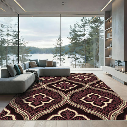 Damask Crimson Quatrefoil Floral Medallion Rug